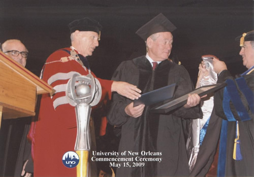 Chancellor Timothy Ryan (left) transfers degree.