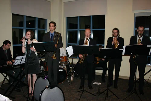 Members of the U of Innsbruck Student Big Band perform at the party celebrating the 25th anniversary of the Austrian Student Program
