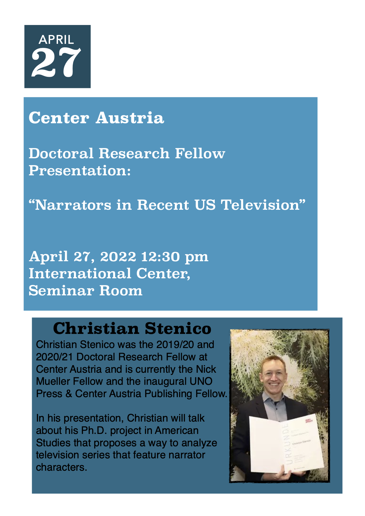 Ph.D. Project Presentation by Fellow Christian Stenico