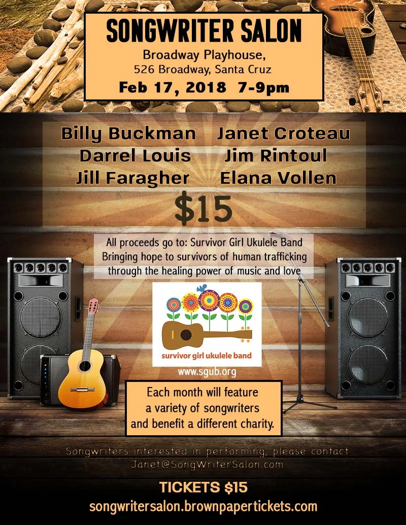 santa cruz songwriter salon to benefit survivor girl ukulele band project!!