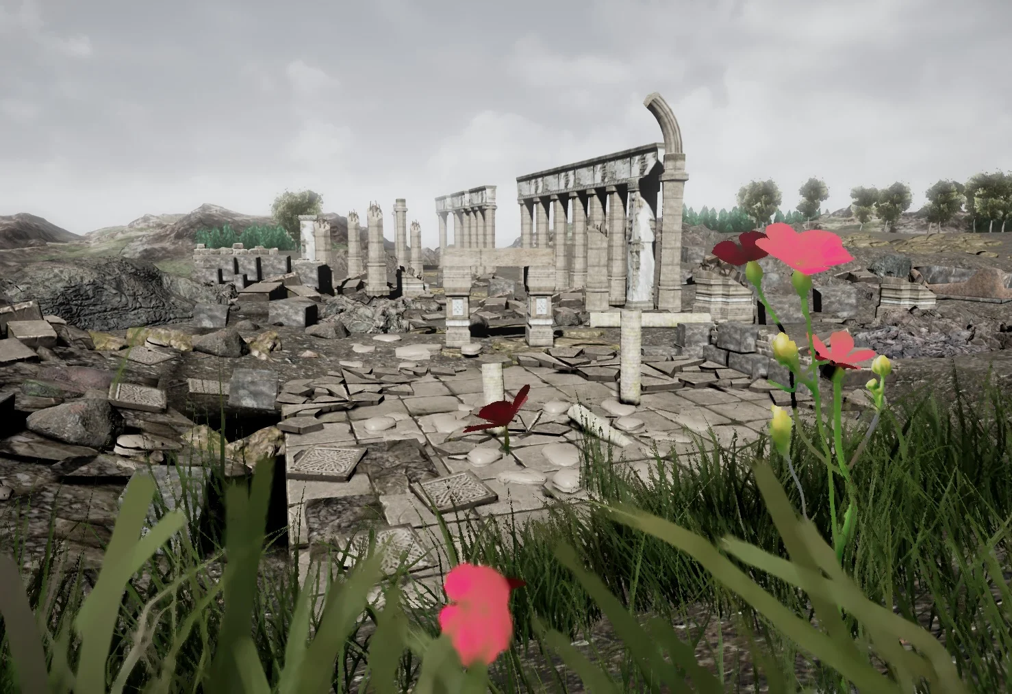 The completed mesh placement before finalized lighting effects,