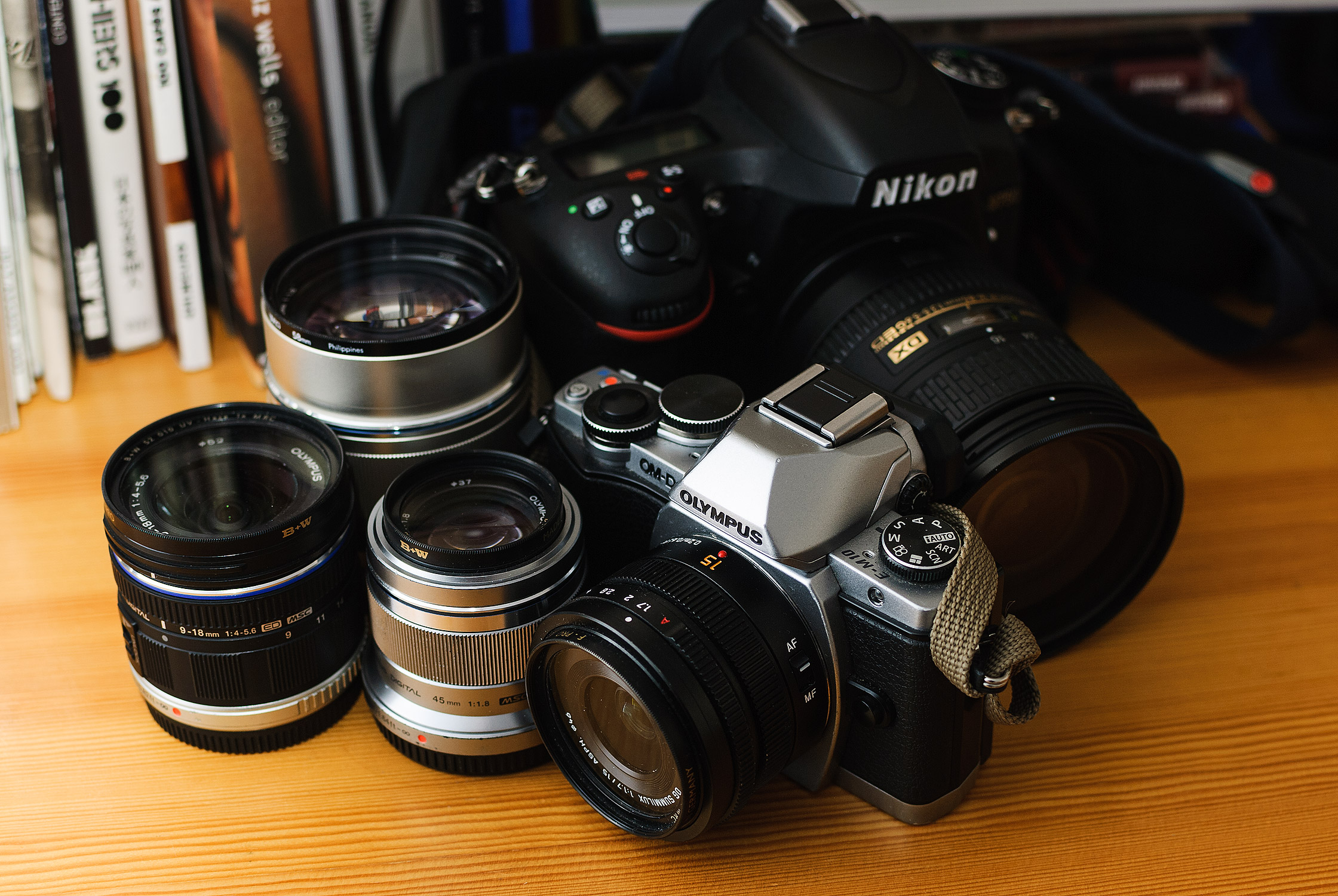My OMD Kit with my Nikon Dynamic Range Monster behind