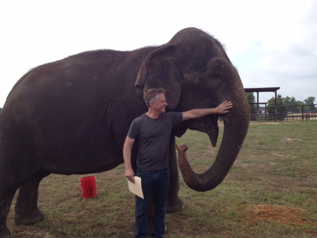 Producer Stephen Brown with Rosie during the filming of "Is School Enough?"
