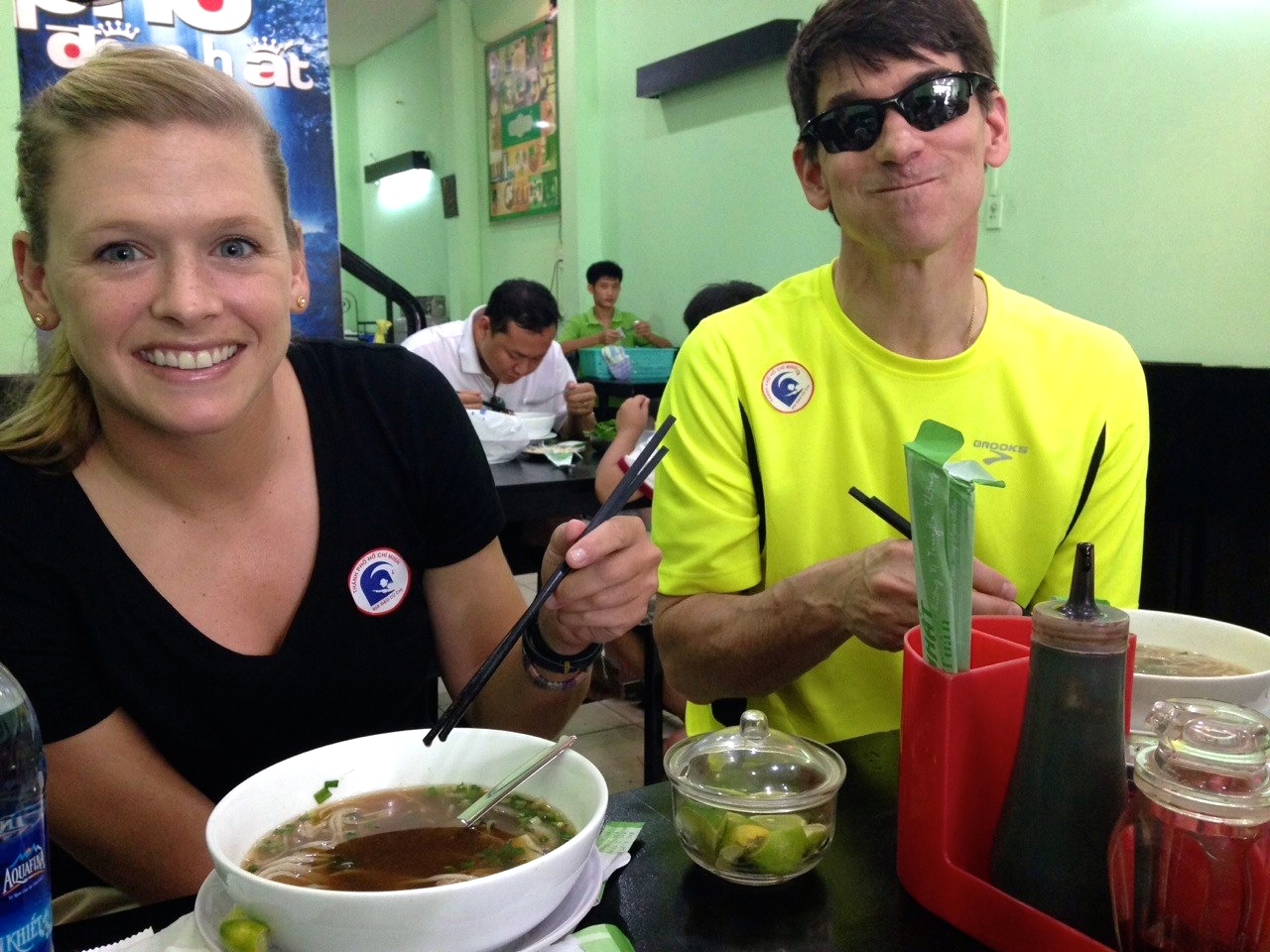 My dad and I trying pho in Ho Chi Minh City