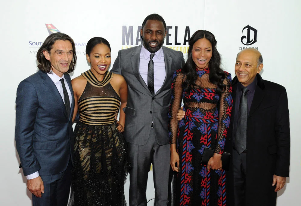 Director Justin Chadwick, Terry Pheto, Idris Elba, Naomie Harris and Anant Singh on the red carpet at the New York Premiere of Mandela: Long Walk To Freedom / Videovision Entertainment (p)