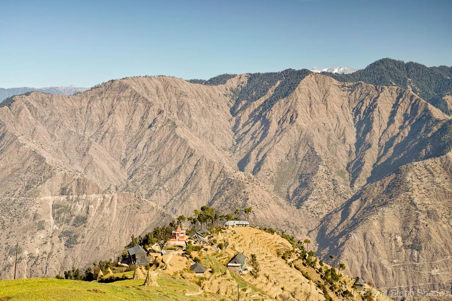 Jatkari village temple on a knoll. The views are spectacular.