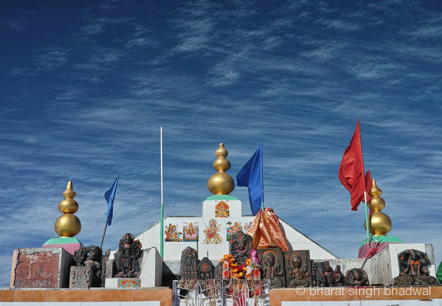 A closer look at the blue skies and idols at Shikari Mata roofless temple