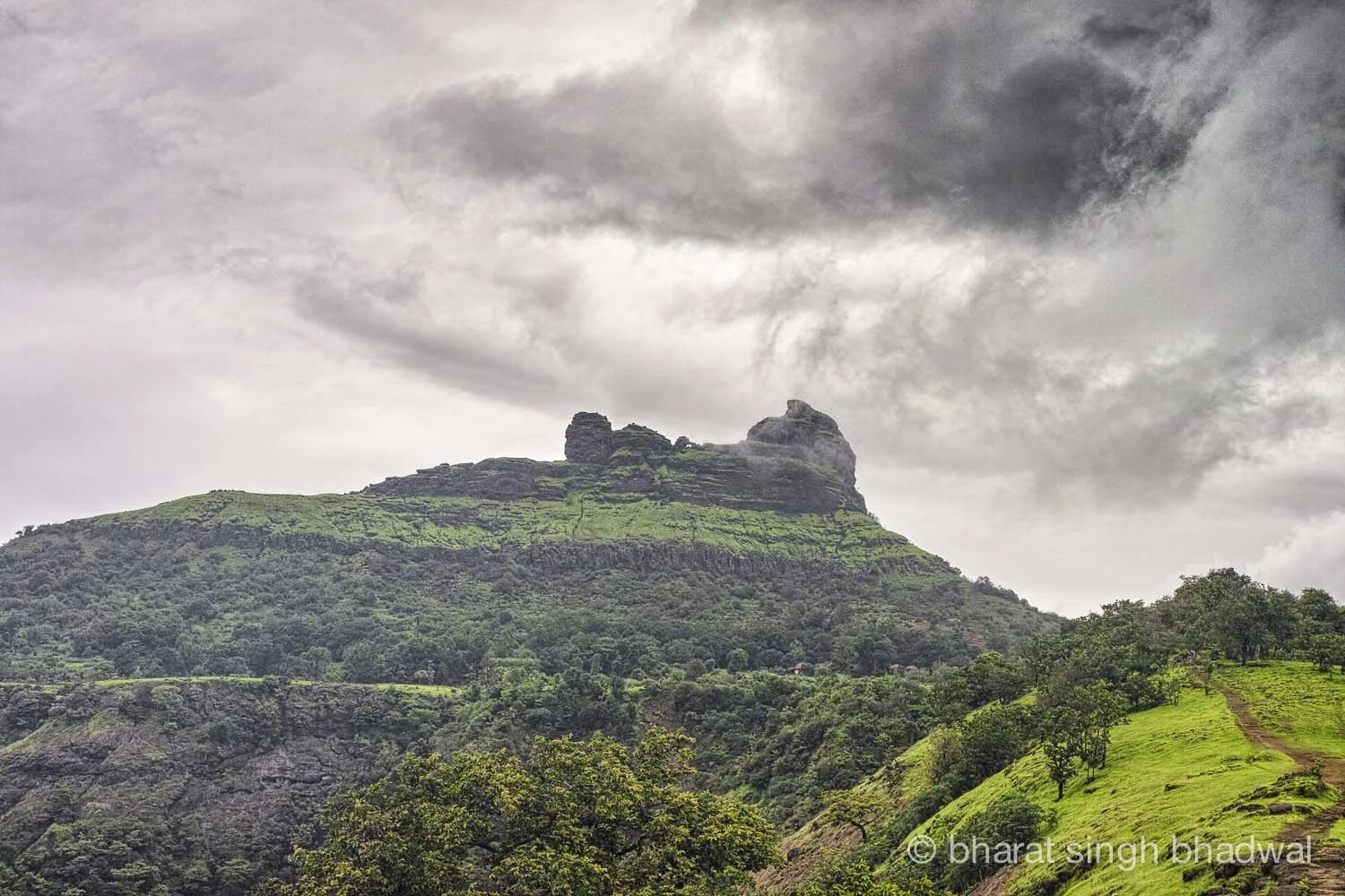 Irshalgad plateau and pinnacle during monsoons