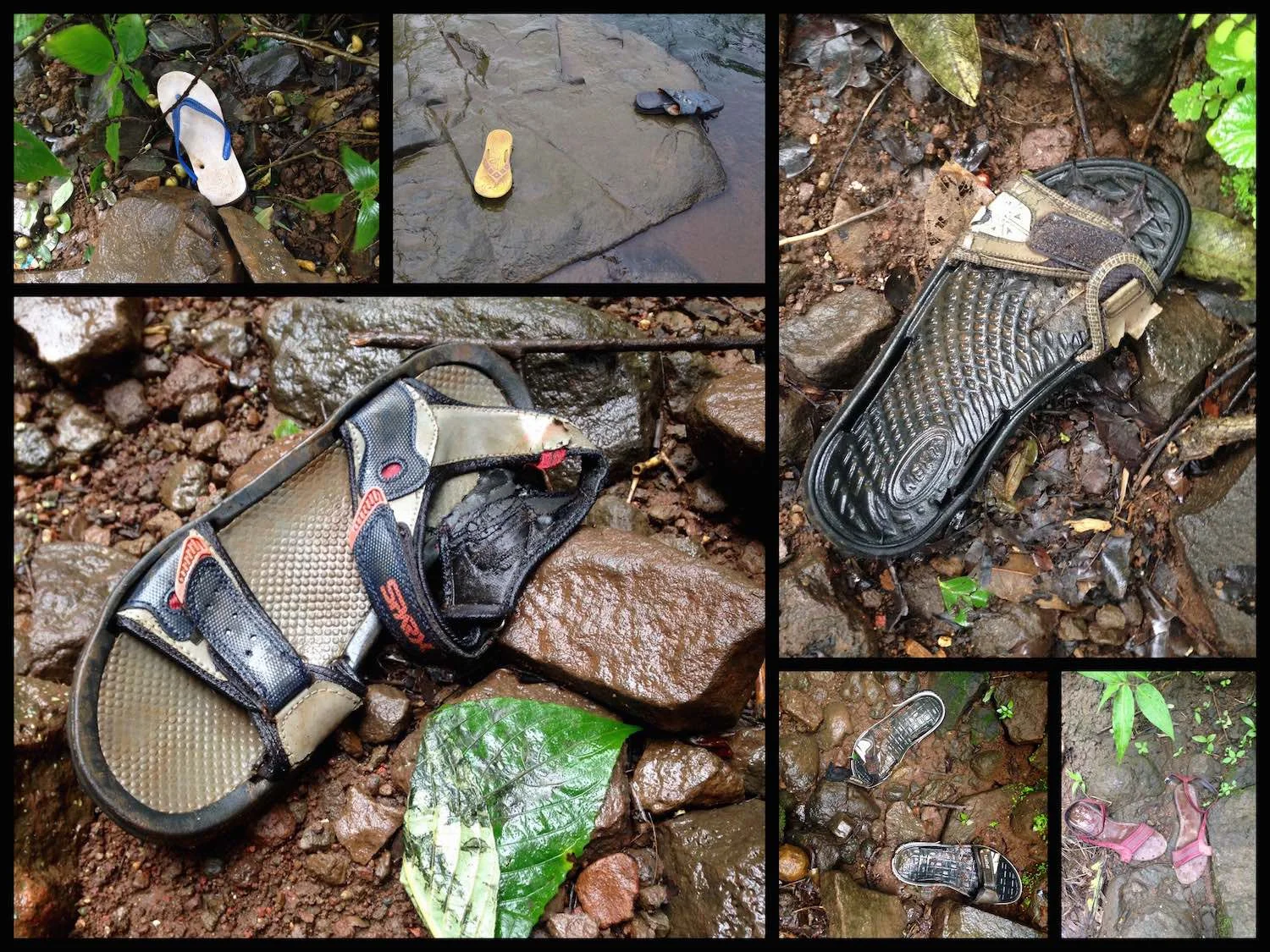 Discarded sandals on trekking trails.