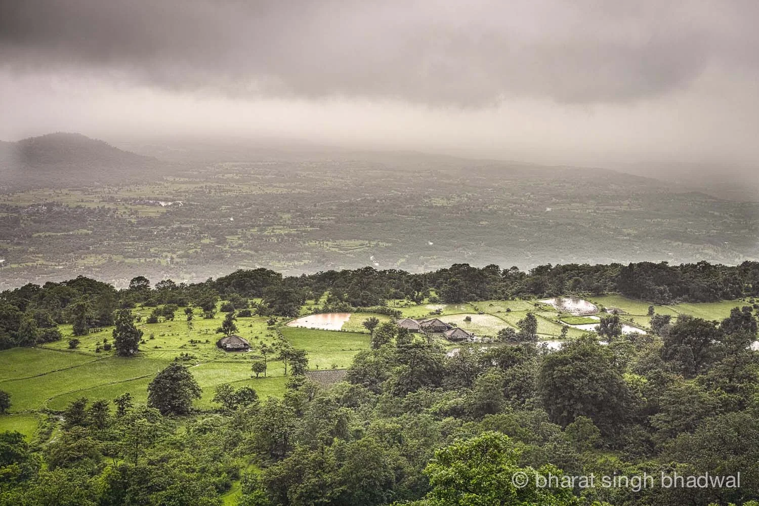 Monsoon clouds over Padarwadi village as viewed from the middle of the steep climb