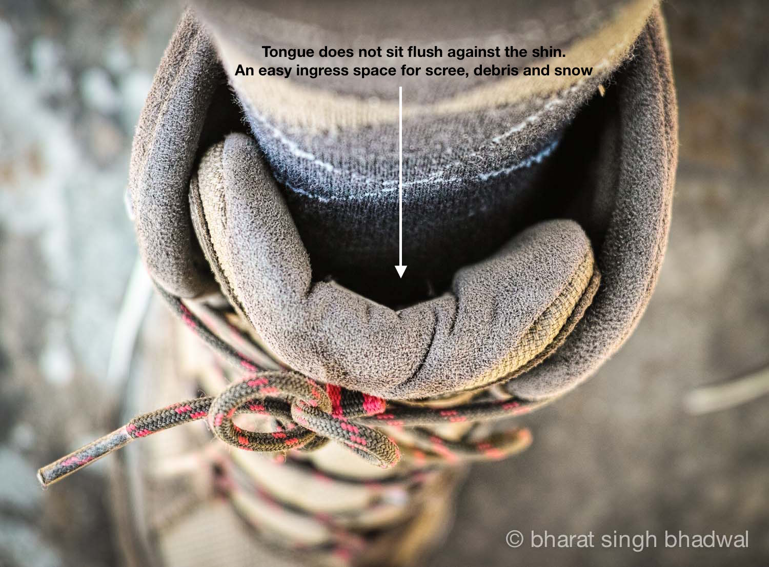 Poorly designed tongue creates an ingress point for snow, debris and scree.