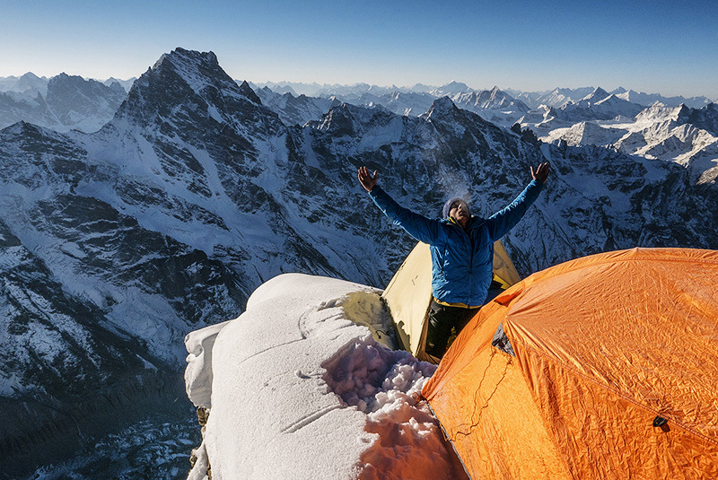 On top of Cerro Kishtwar after first ascent of Cerro Kishtwar's East Face. Cerro Kishtwar, Chomochior, Kishtwar, Hayden Kennedy, Urban Novak, Manu Pellissier, Marko Prezelj . Photo by © Marko Prezelj Image courtesy planetmountain.com