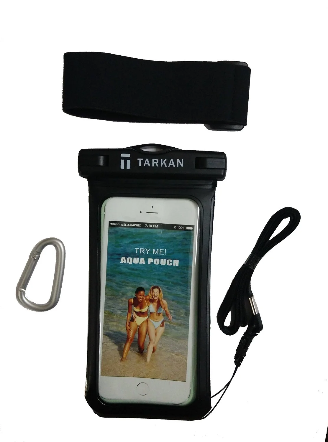 A generic waterproof pouch with a lanyard, fits most smartphones. Available on Amazon India