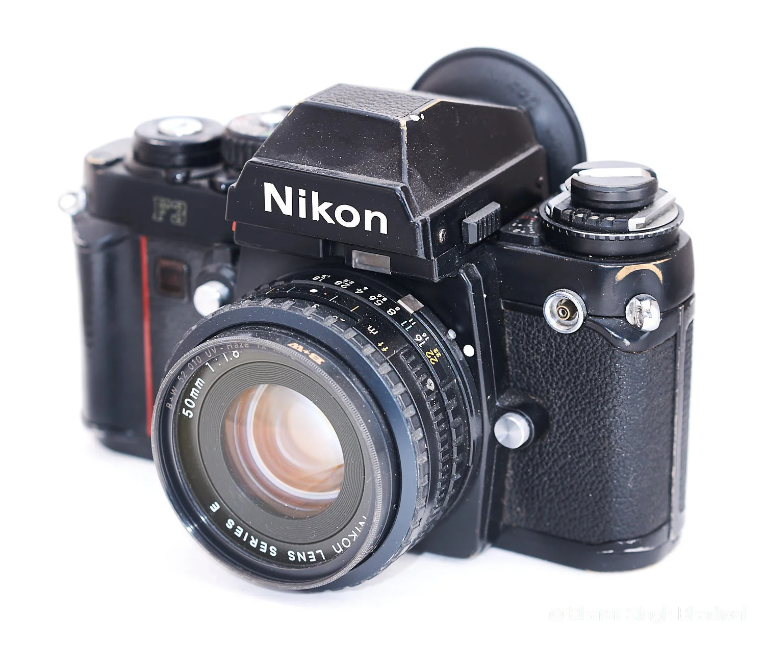 Our Nikon F3. Note the brassing on the side and a minor dent on top of the pentaprism. The dent on the pentaprism was a result of a 4 foot drop on hard concrete. Such ruggedness is hard to get in any current DSLR.