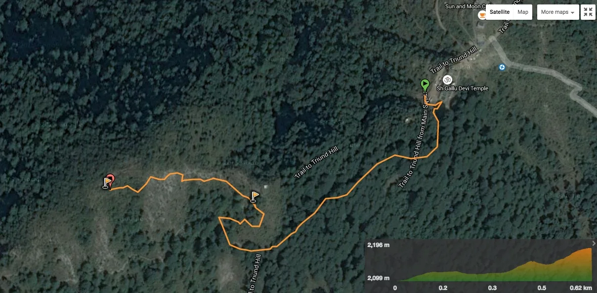 An satellite map overview of the trail