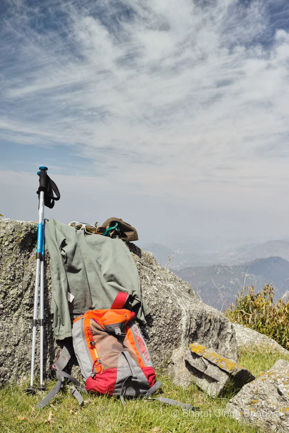 Trekking gear. Quechua Forclaz 30 daypack, Forclaz 500 hiking poles, Forclaz 50 fleece, Garmin Etrex20x GPS, Cap and more