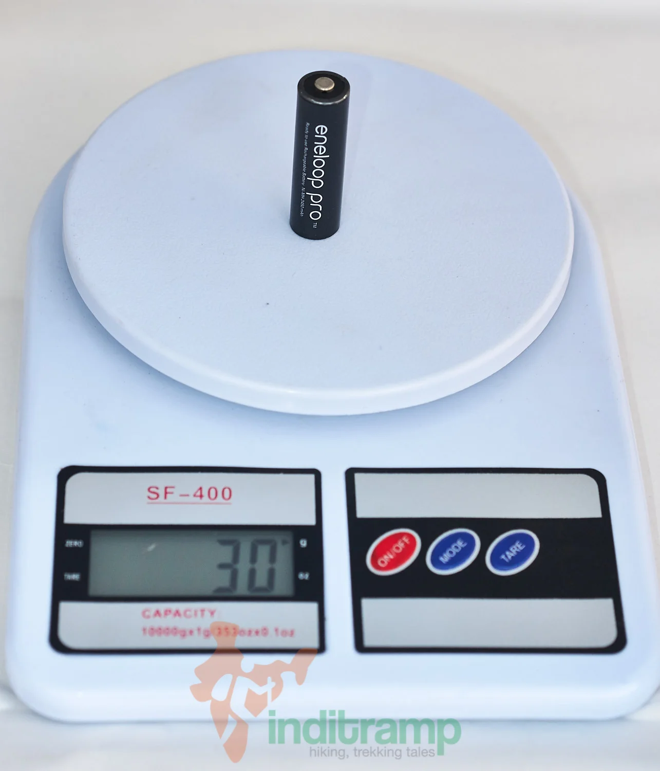 One Eneloop Pro AA battery is 30 grammes