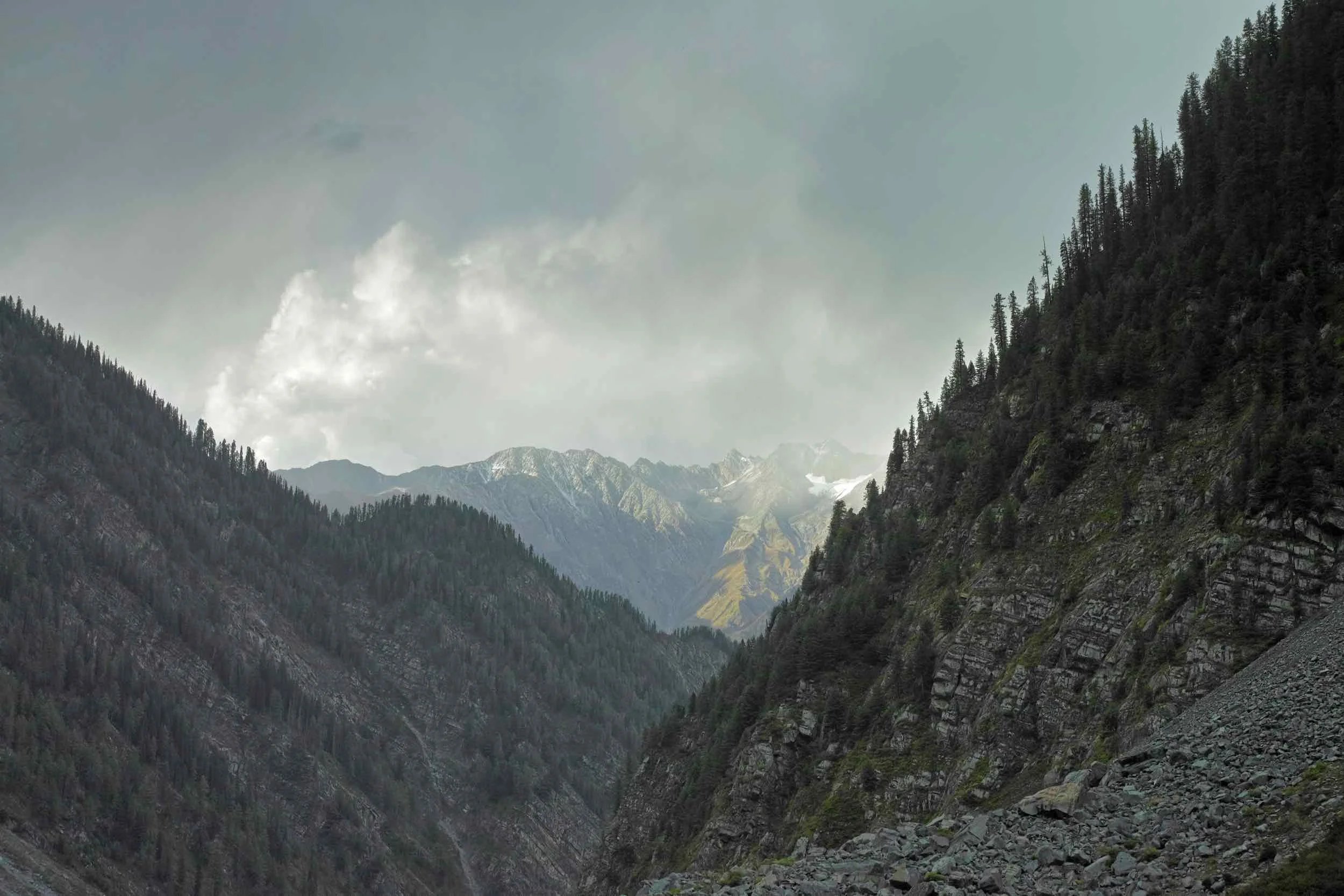 Weather gets nasty just before Dhancho. Mountain tops get fresh snowfall.