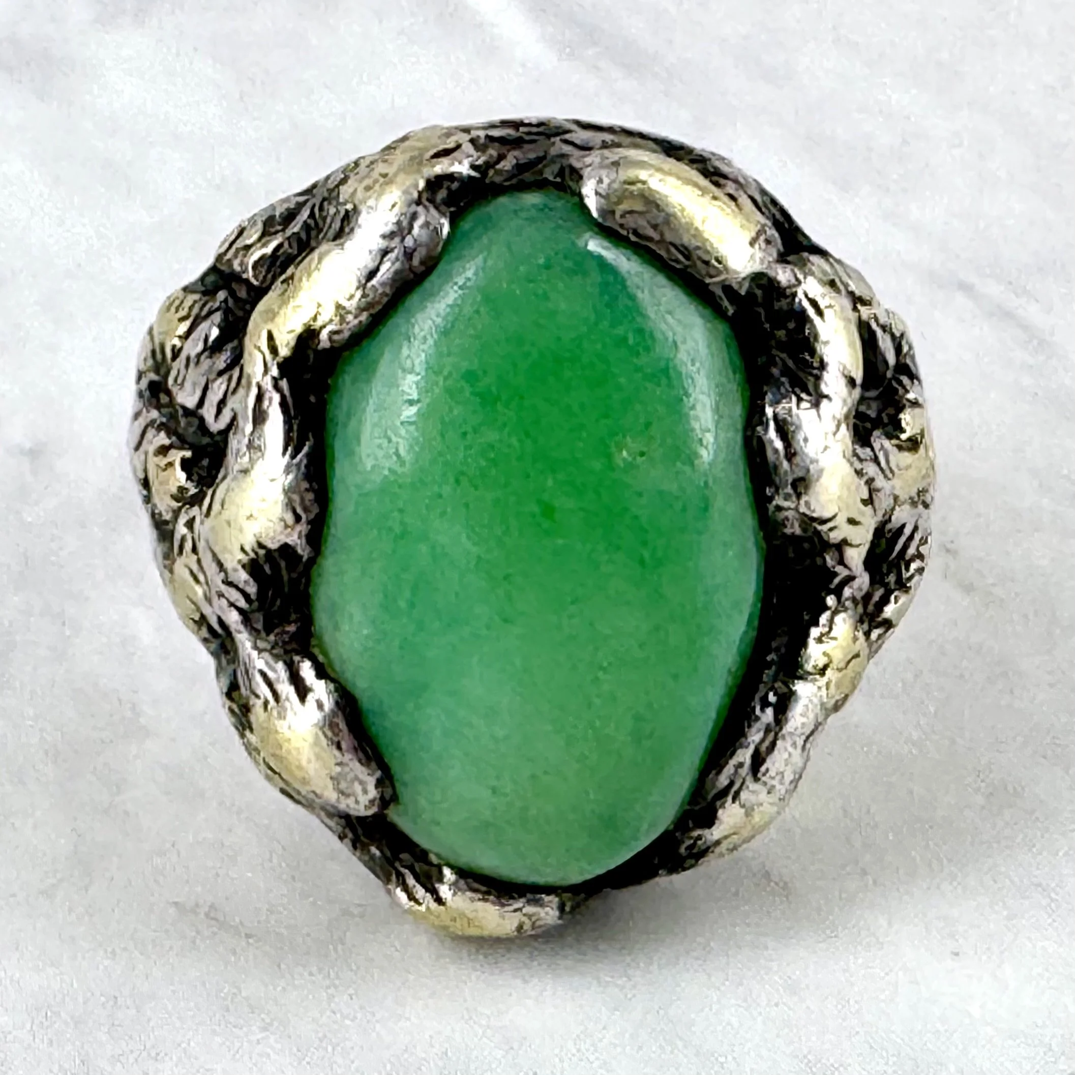 Vintage Carl Schon Jade Silver and Gold Ring