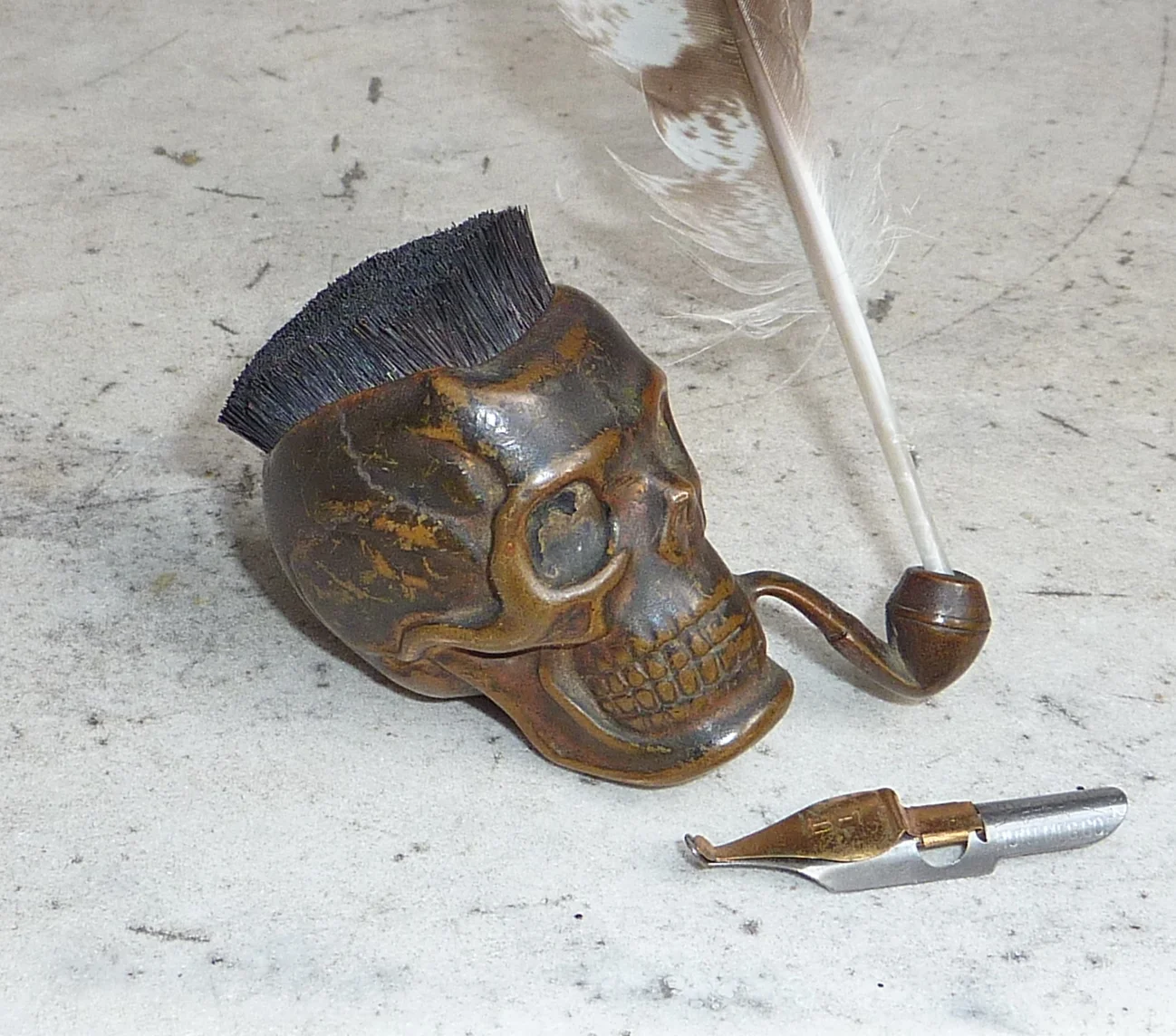 1900s Pipe Smoking Skull Mohawk Brush Dip Pen Nib Cleaner — WornOverTime