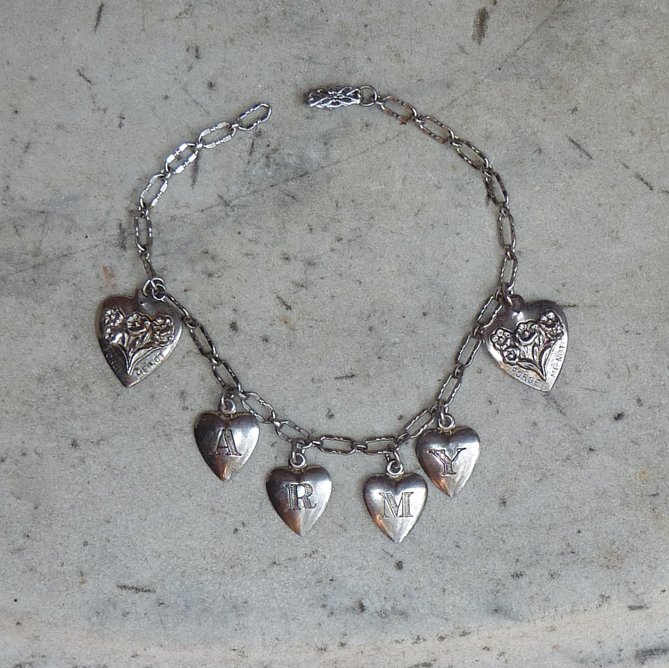 Vintage WWII ARMY Sweet Heart Bracelet with Forget Me Not Vintage WWII ARMY Sweet Heart Bracelet with Forget Me Not