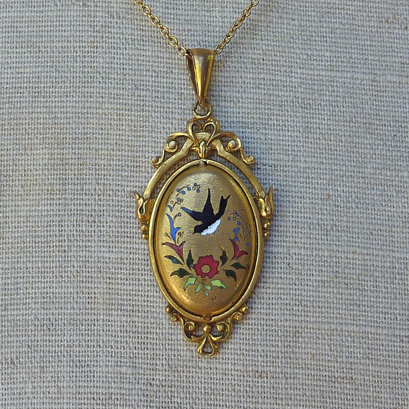Victorian Silver Locket Pendant with Bird