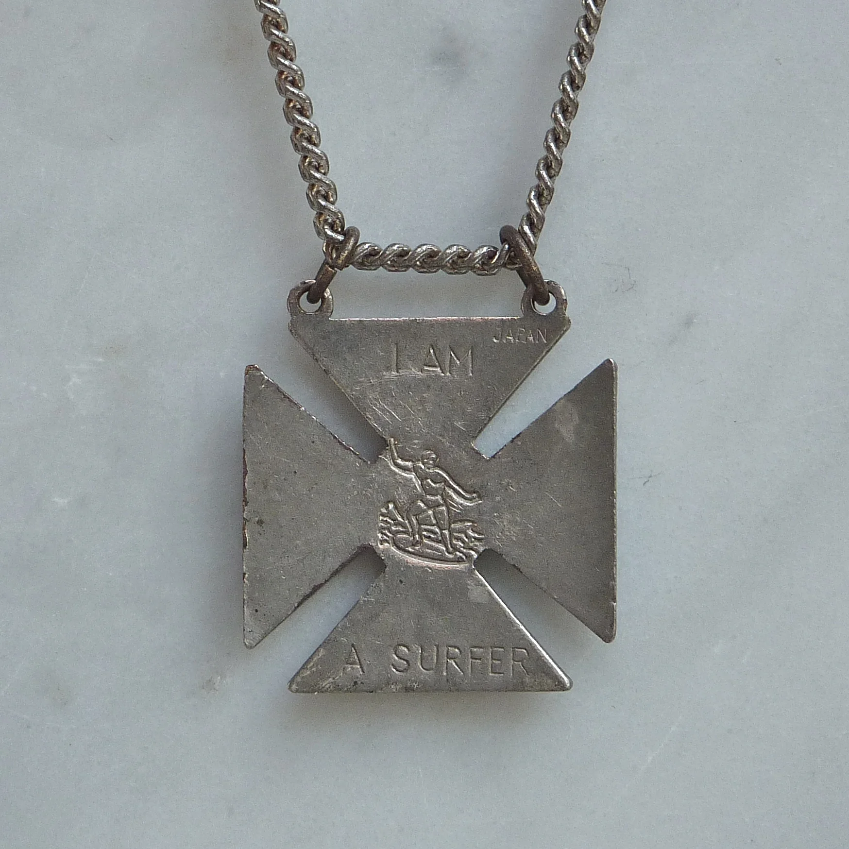 Vintage I AM A SURFER 1" Enameled Surfer Black Cross Necklace