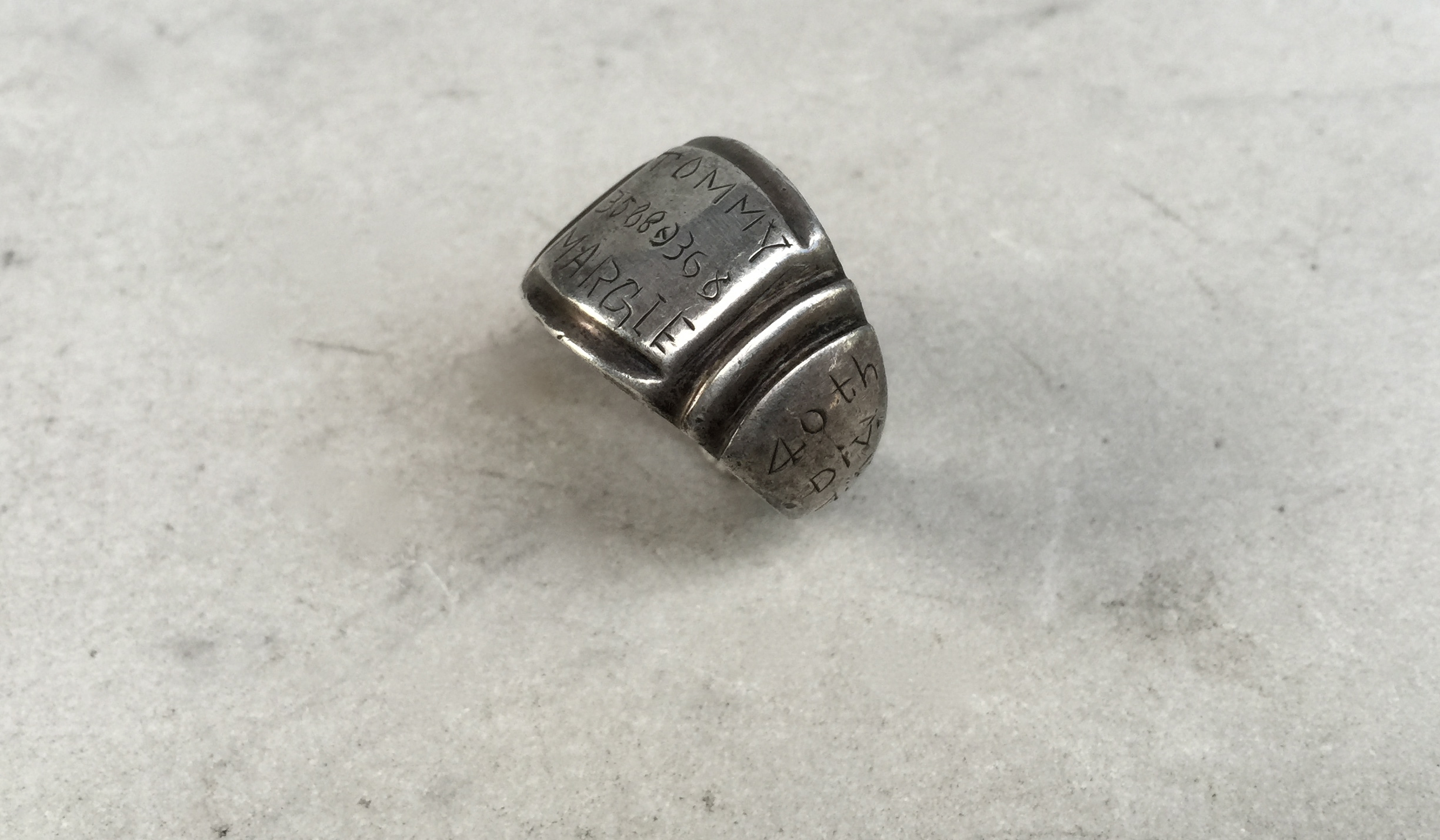 1945 Philippines WW2 Trench Art Solid .925 Sterling Silver Petite Sweetheart Ring Theater-Made Size 4