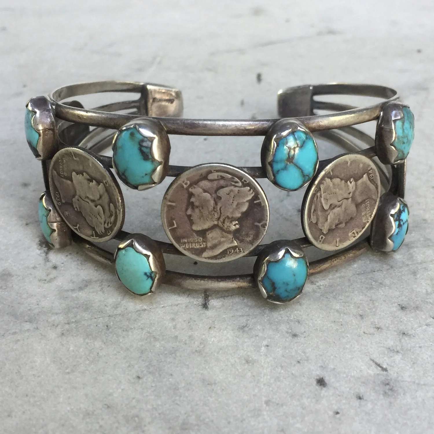 Vintage Liberty Mercury Dimes with Turquoise Amethyst Stones Bracelet Watch RESERVED for G. / 1930s 1940s Mercury Dime Earrings with  main image 3