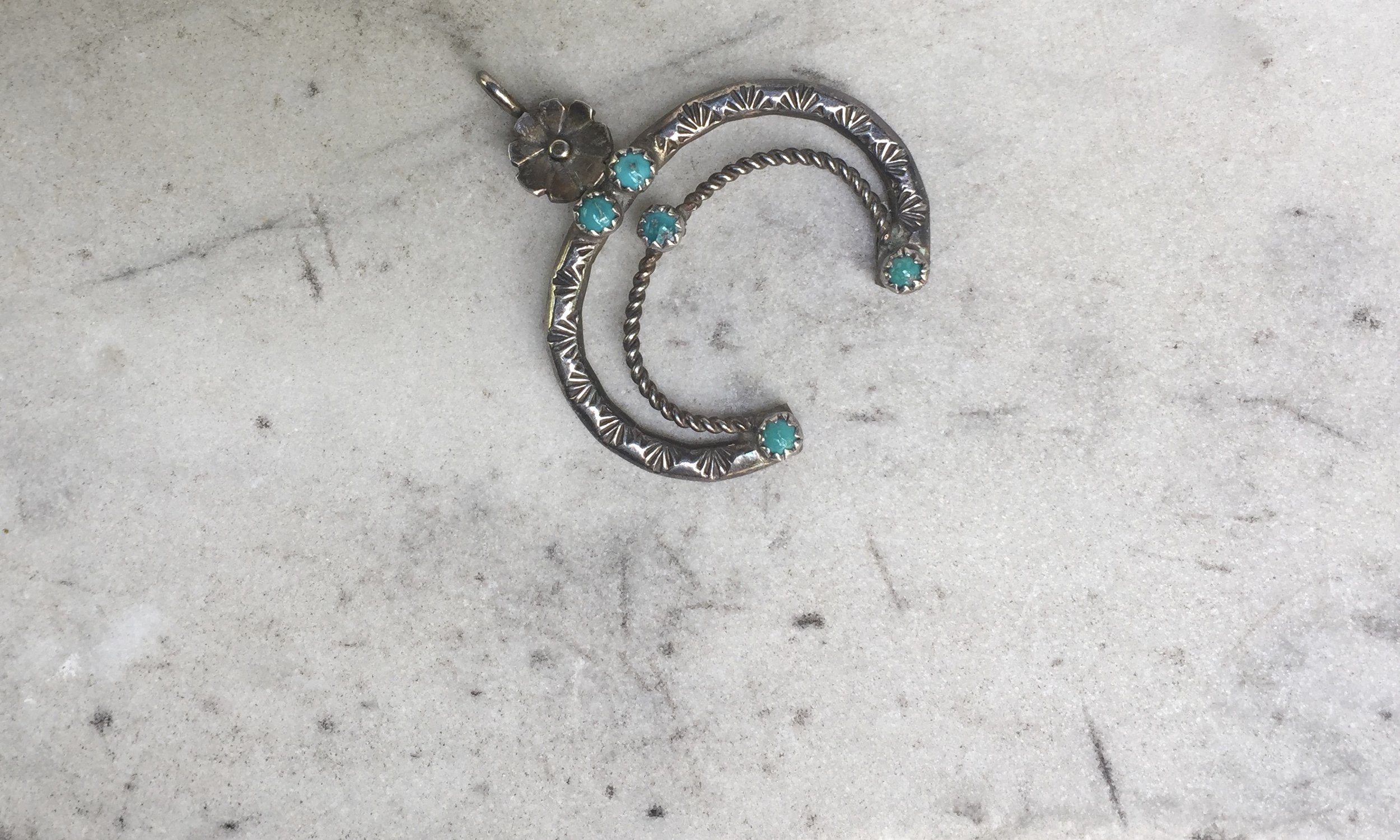 Fred Harvey Silver & Turquoise Naja Pendant