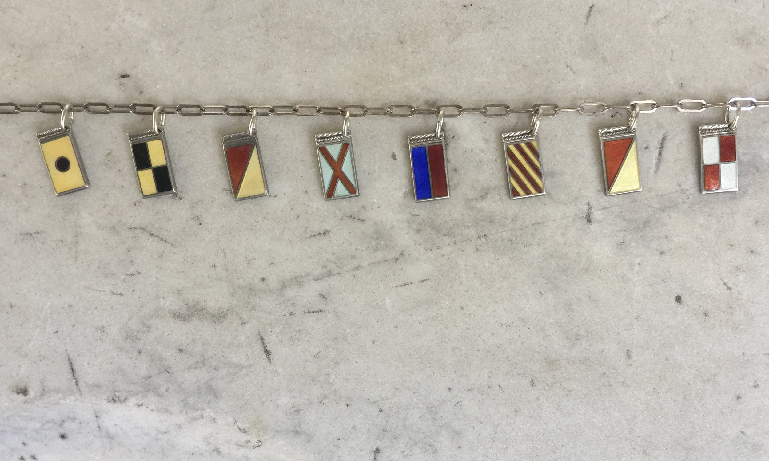 Vintage Enameled Sterling Nautical Flags Necklace 