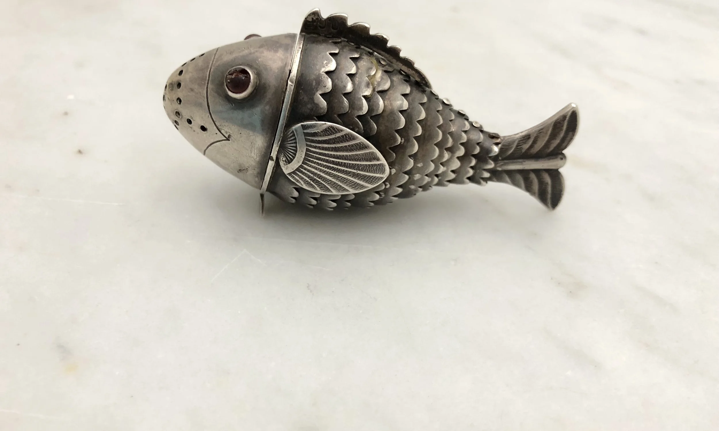 antique silver fish shaped atriculated box 1800s denmark Low Grade Fish, Victorian Articulated Pendant The Day Before Today Vintage Scandinavian Silver Articulated Fish