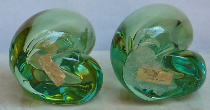 Turquoise Blue Flames Barbini Murano Sommerso Art Glass Bookends