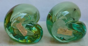 Turquoise Blue Flames Barbini Murano Sommerso Art Glass Bookends