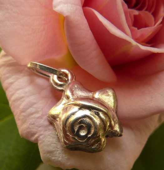 Vintage French Tiny St. Therese Blue Enamel Silver Rose Pendant Charm Medal  — Worn-Over-Time