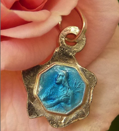 THE LITTLE FLOWER Vintage French St. Therese Blue Enamel Sterling Silver  Rose Medal Charm Pendant — Worn-Over-Time