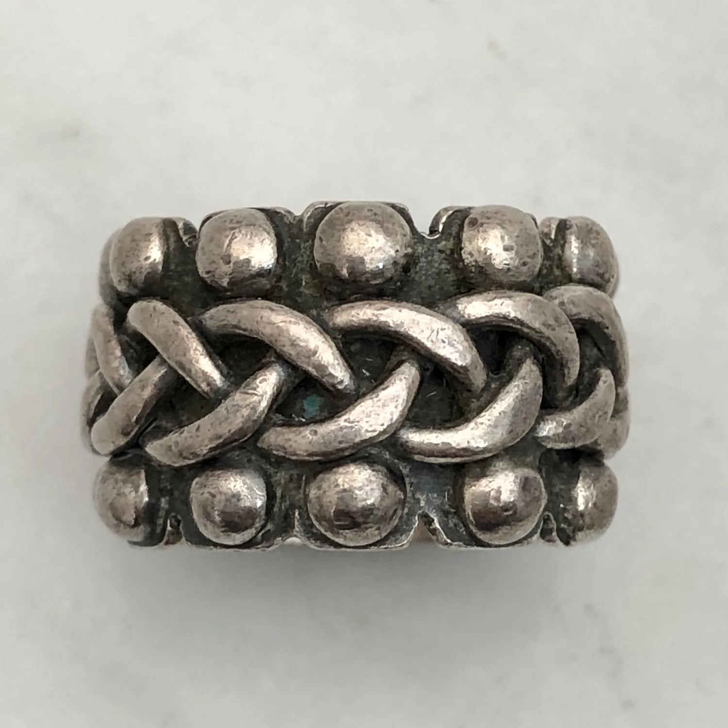 Vintage Modern Era Dot & Braid Design Mexican Silver Ring — Worn 