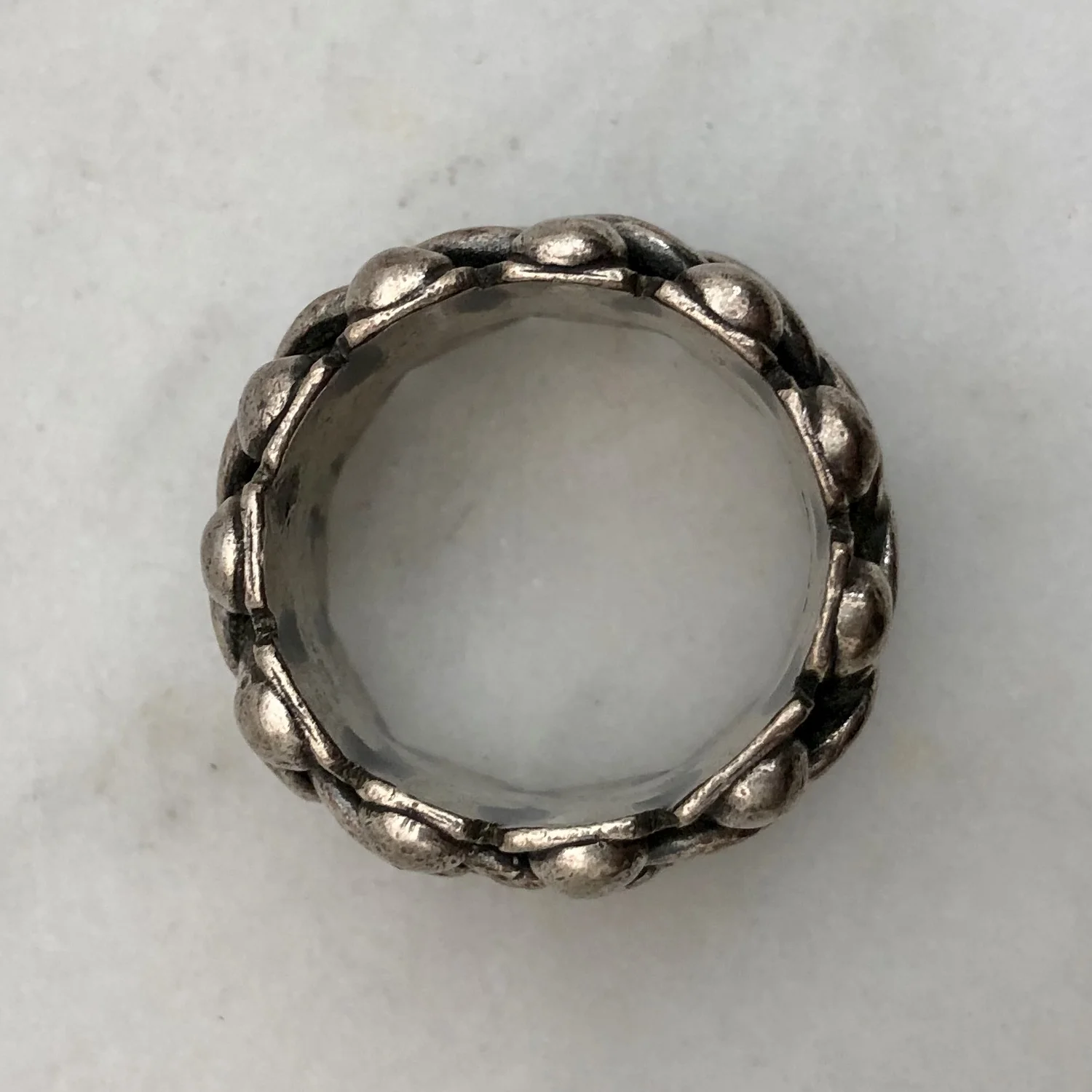 Vintage Modern Era Dot & Braid Design Mexican Silver Ring — Worn 