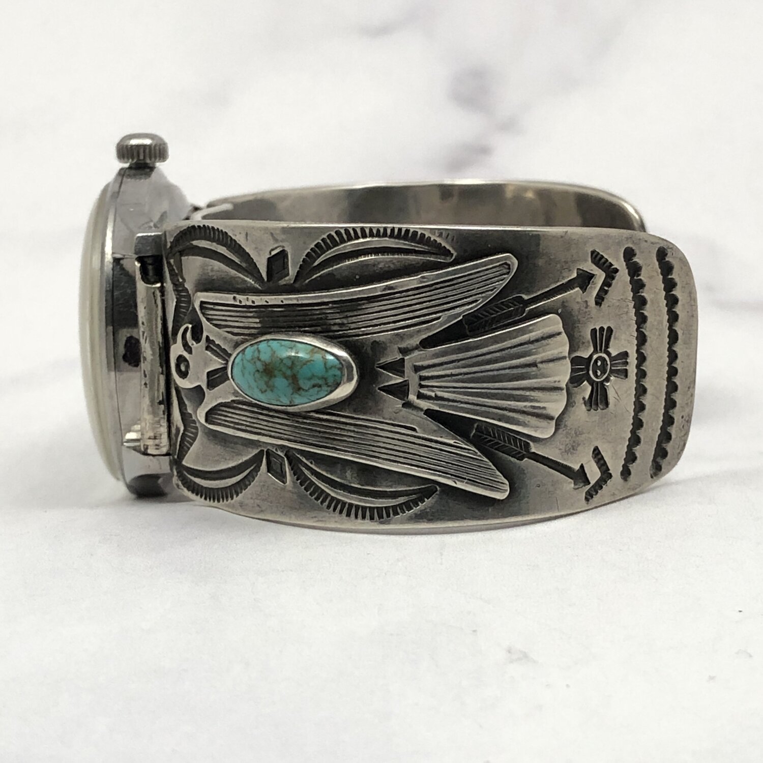 Vintage Fred Harvey Era Navajo Thunderbird Silver & Turquoise 