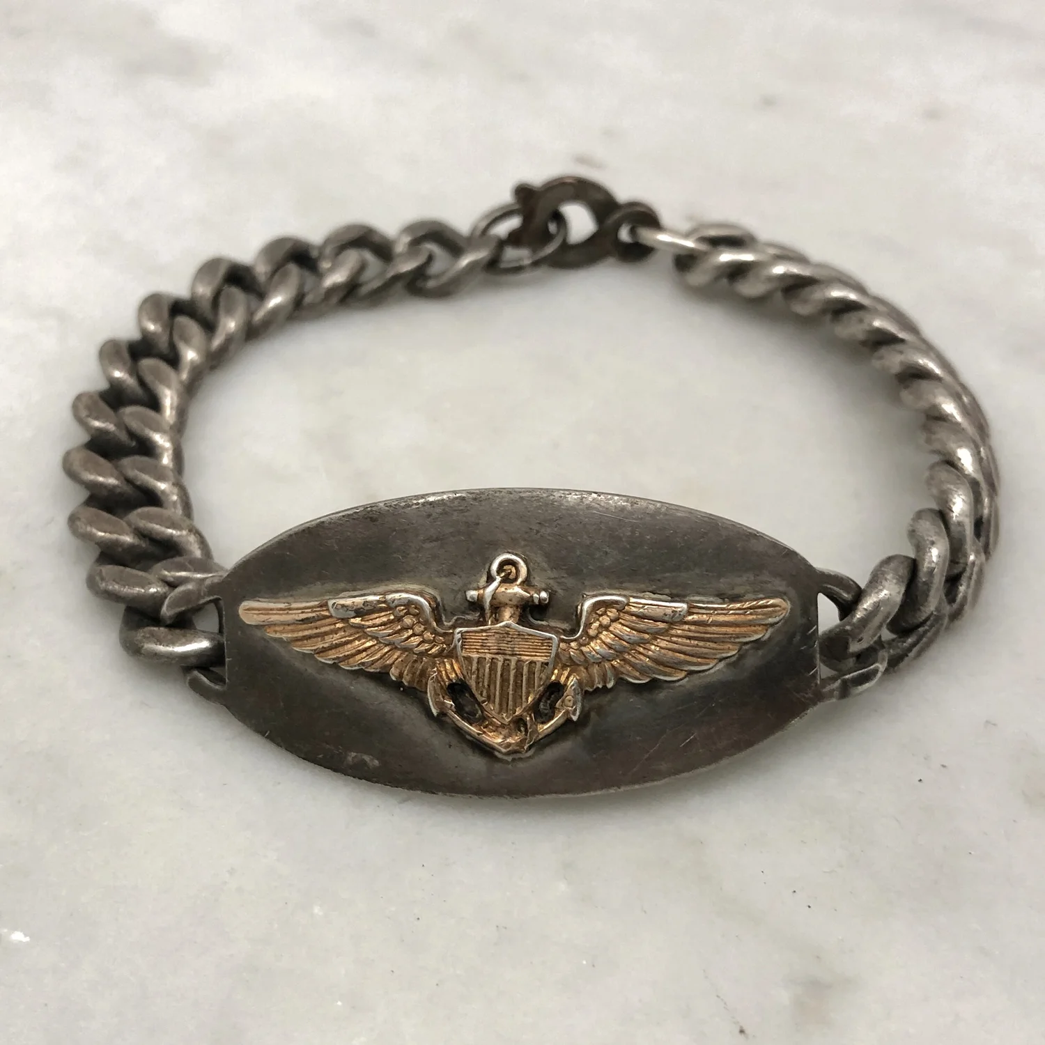 WW2 Navy Wings Silver and G.P. ID Bracelet — Worn-Over-Time