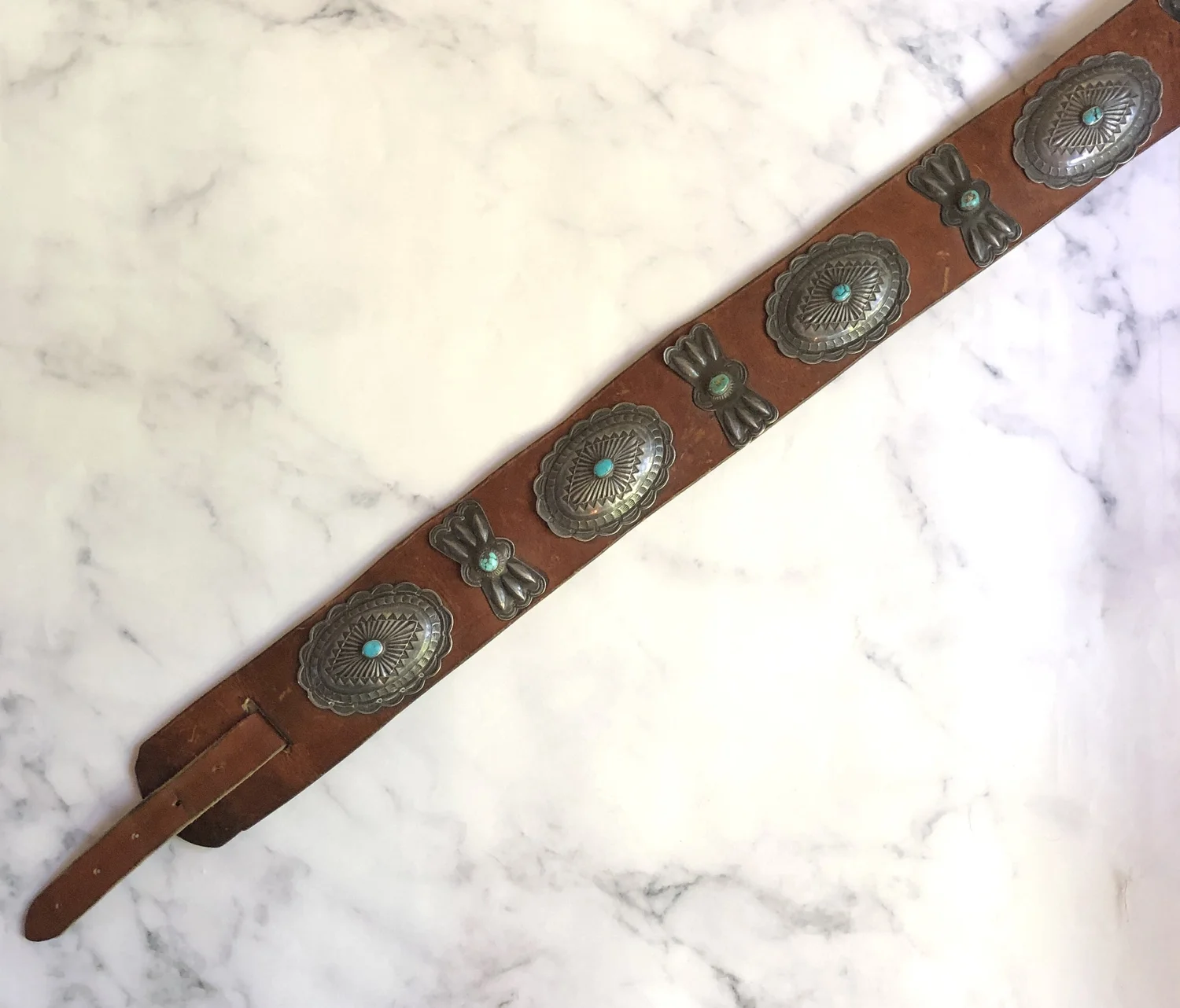 Vintage Fred Harvey Era Navajo Turquoise & Silver Wide  display picture 2