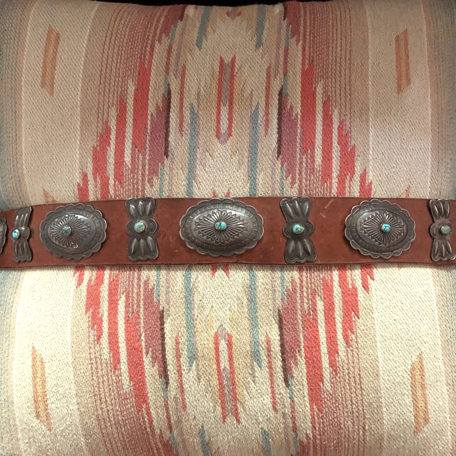 Vintage Fred Harvey Era Navajo Turquoise & Silver Wide Leather