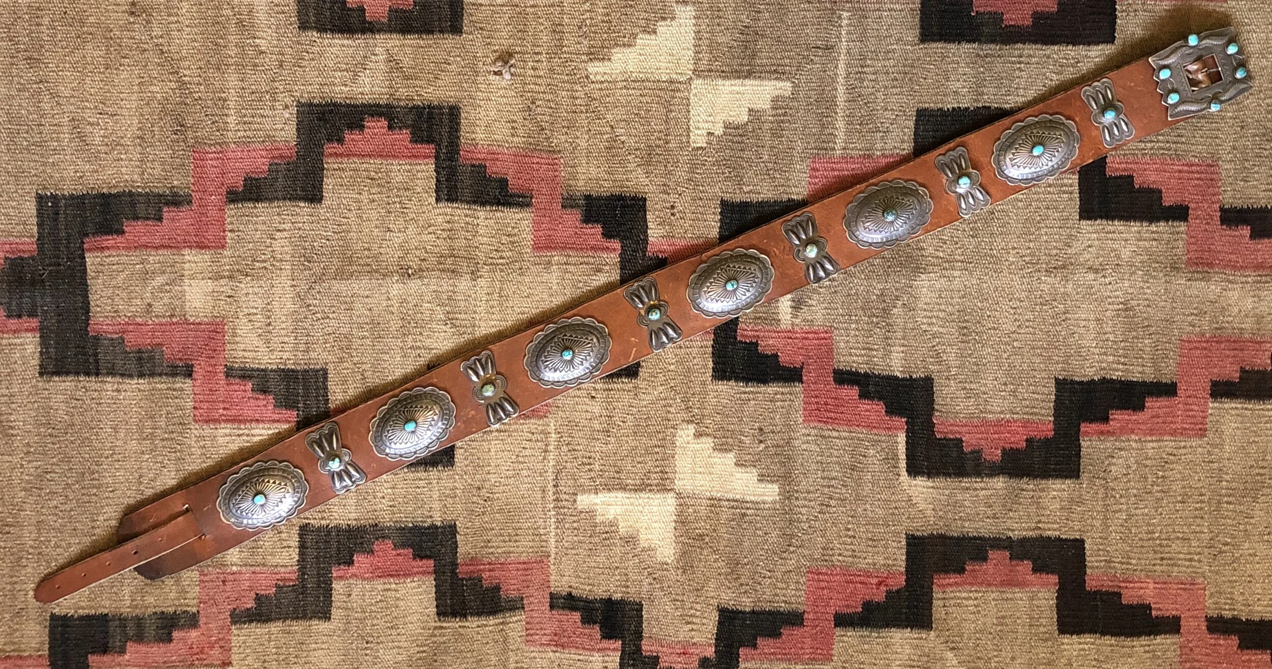 Vintage Fred Harvey Era Navajo Turquoise & Silver Wide  display picture 2