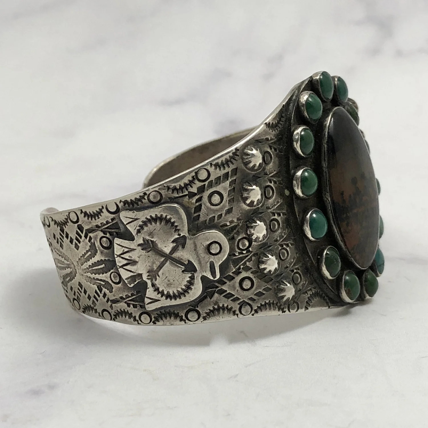 Fred Harvey Era Navajo Picture Stone Surrounded with Turquoise