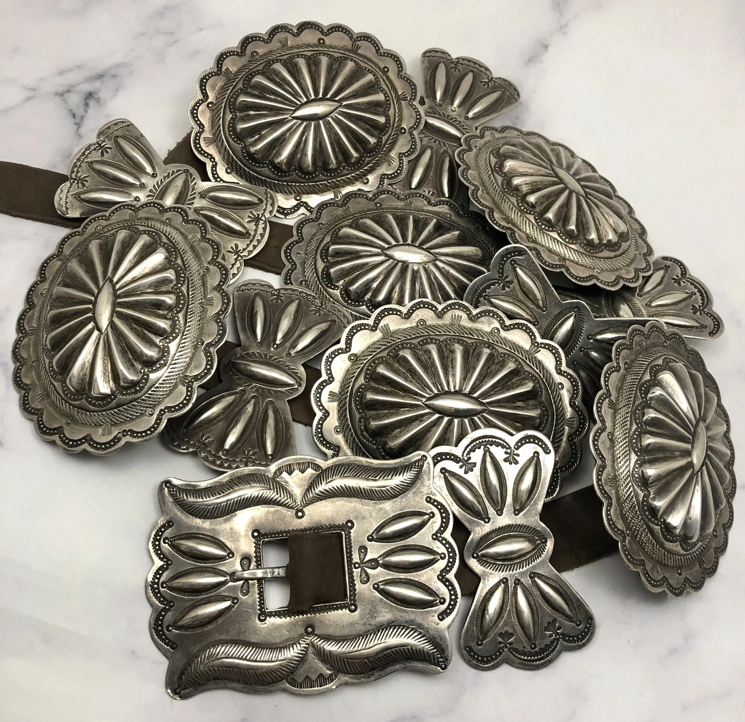 Vintage Fred Harvey Era Navajo Silver Concho Belt — Worn 
