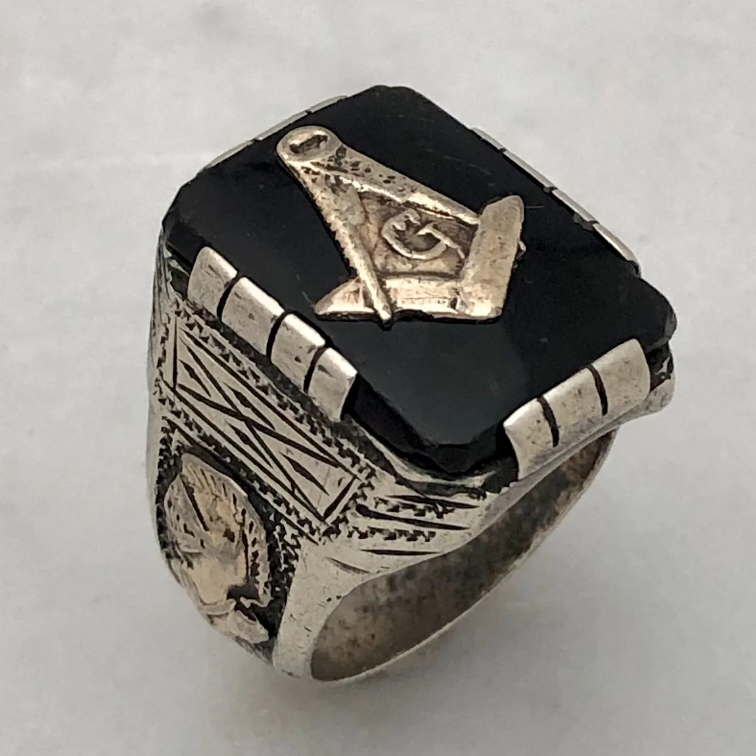 Vintage Masonic Silver Mexican Ring — Worn-Over-Time