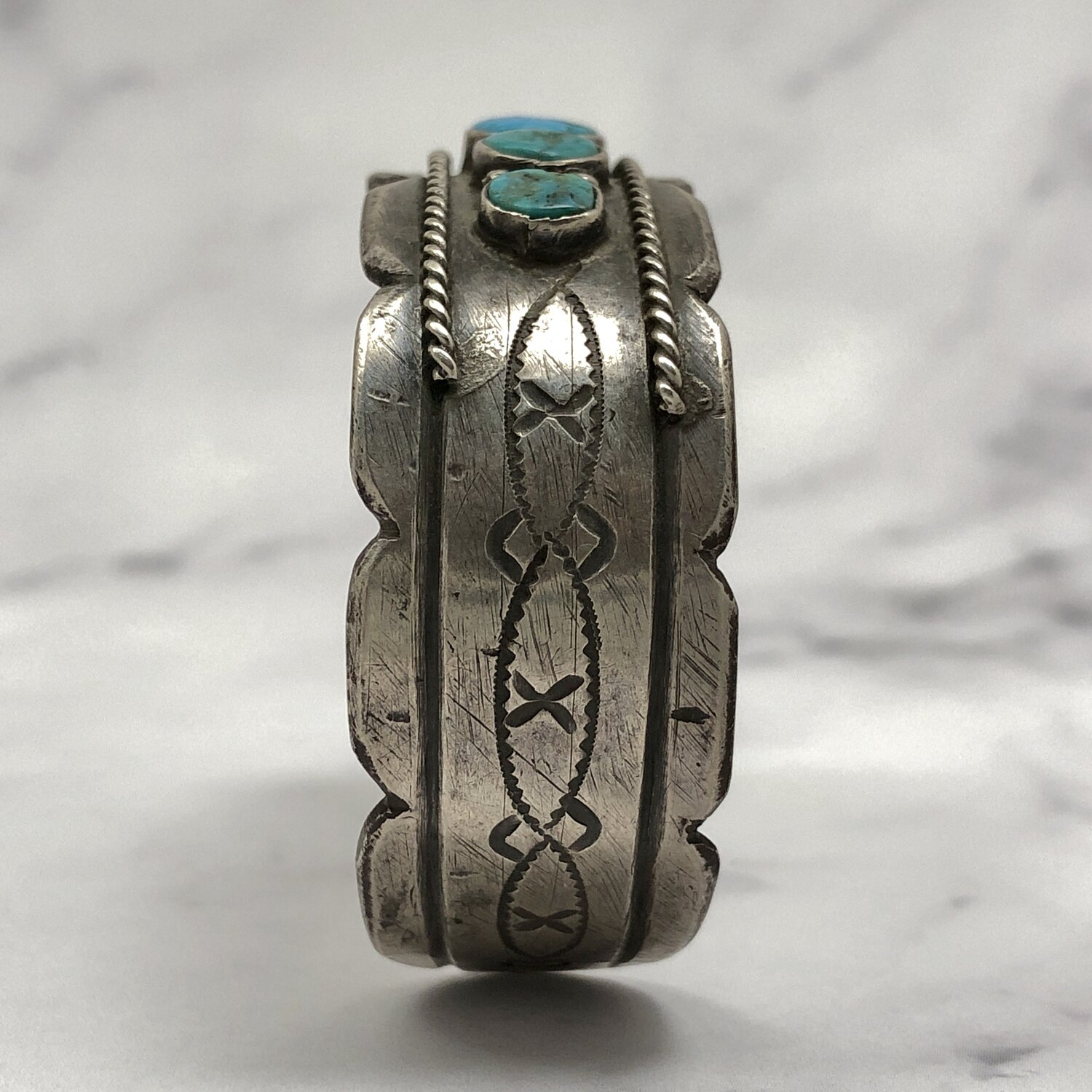 Fred Harvey Era Navajo 5 Round Stone Turquoise Ingot Silver Fred Harvey Era Navajo 5 Round Stone Turquoise Ingot Silver