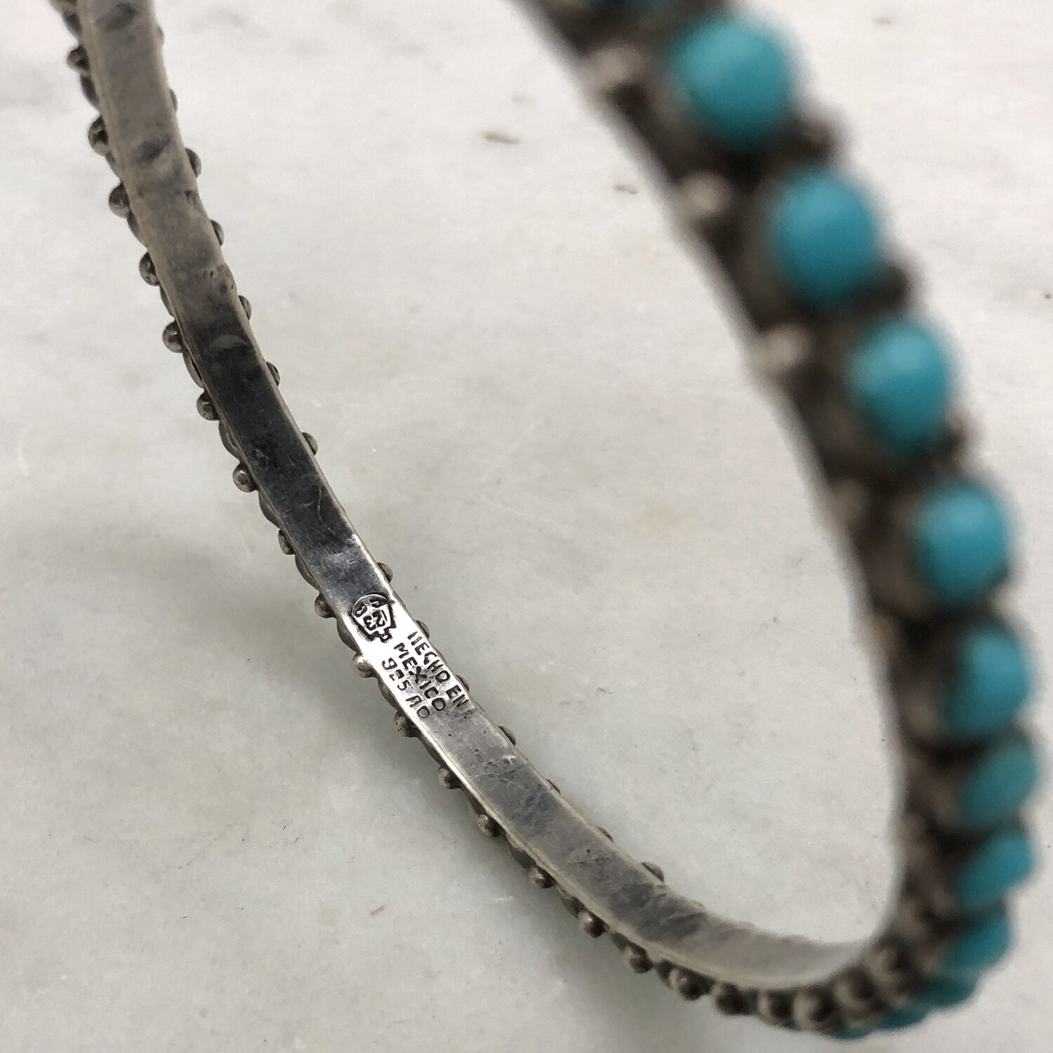 Vintage Mexican Silver Faux Turquoise Bangle Bracelet — Worn-Over-Time