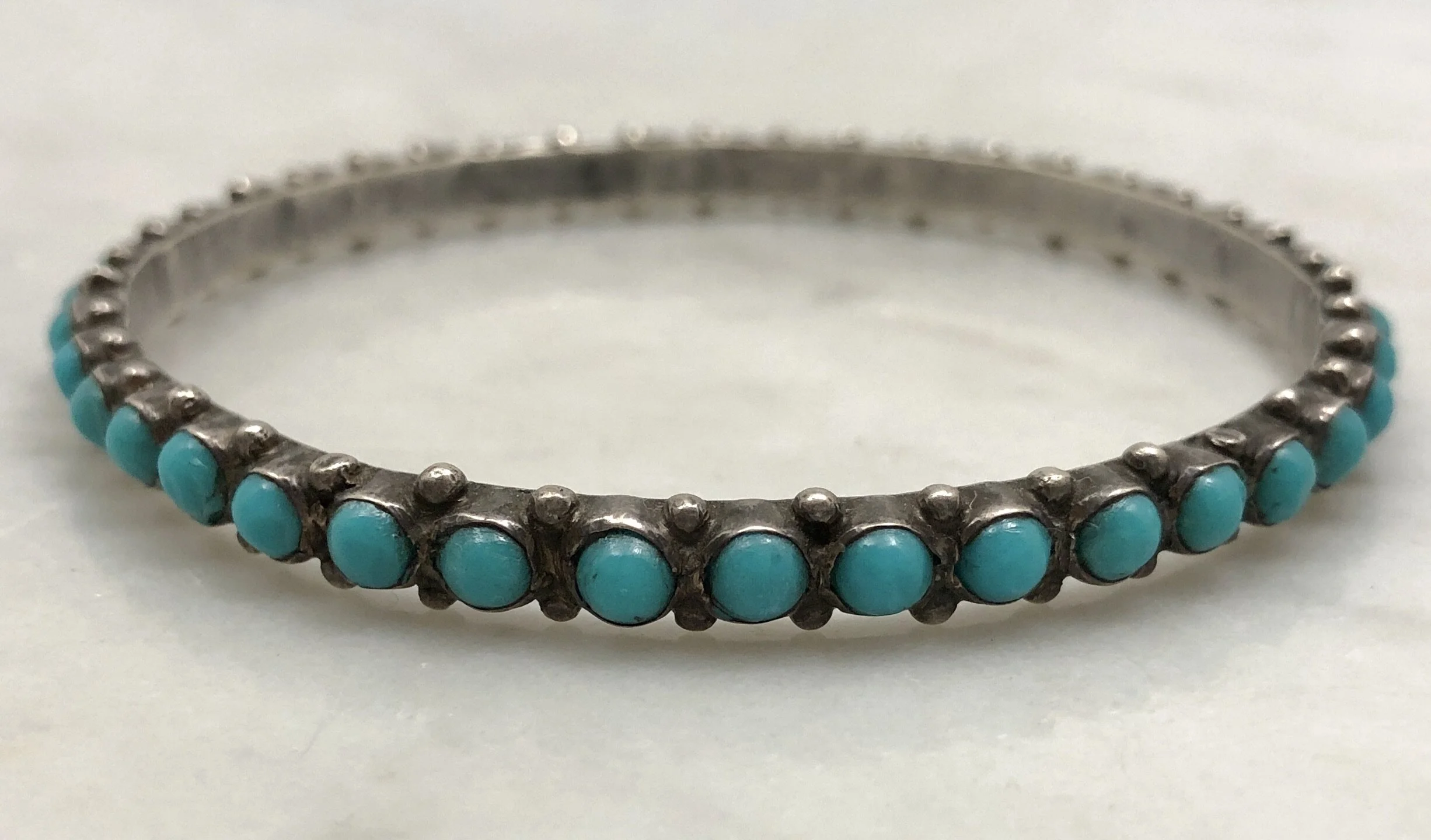 Vintage Mexican Silver Faux Turquoise Bangle Bracelet — Worn-Over-Time