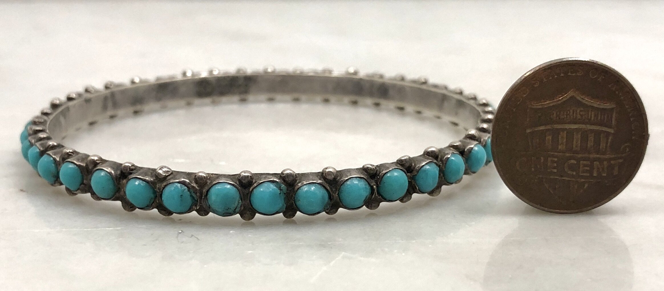 Vintage Mexican Silver Faux Turquoise Bangle Bracelet — Worn-Over-Time